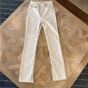 Cream High-Waisted Zara Jeans with Split Hem
